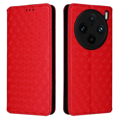 For vivo X100 Pro 5G Case Magnetic Closure Wallet Phone Protector Rhombus Pattern