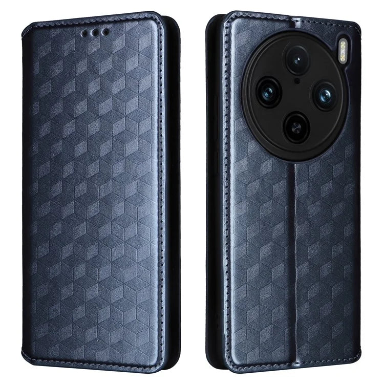 For vivo X100 Pro 5G Case Magnetic Closure Wallet Phone Protector Rhombus Pattern
