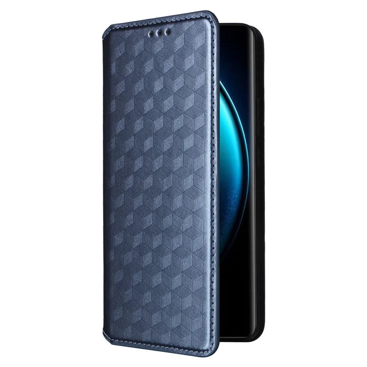 For vivo X100 Pro 5G Case Magnetic Closure Wallet Phone Protector Rhombus Pattern