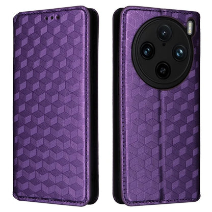 For vivo X100 Pro 5G Case Magnetic Closure Wallet Phone Protector Rhombus Pattern