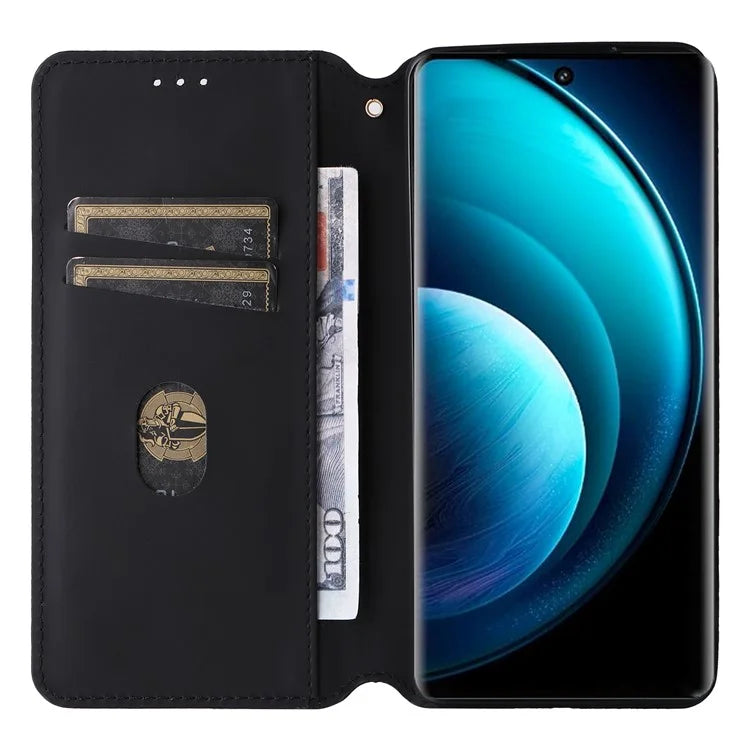 For vivo X100 Pro 5G Case Magnetic Closure Wallet Phone Protector Rhombus Pattern
