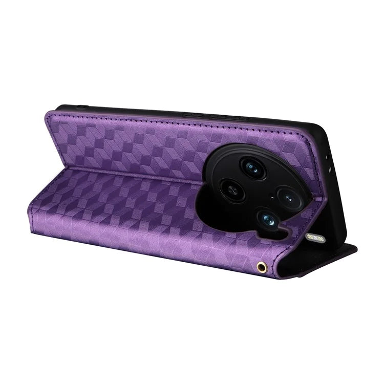 For vivo X100 Pro 5G Case Magnetic Closure Wallet Phone Protector Rhombus Pattern
