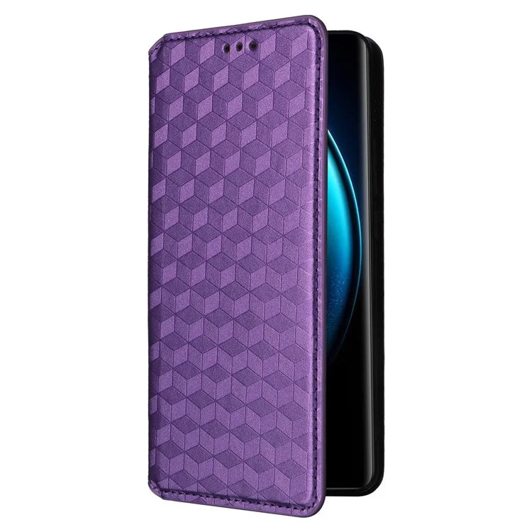 For vivo X100 Pro 5G Case Magnetic Closure Wallet Phone Protector Rhombus Pattern