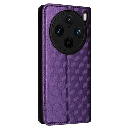 For vivo X100 Pro 5G Case Magnetic Closure Wallet Phone Protector Rhombus Pattern