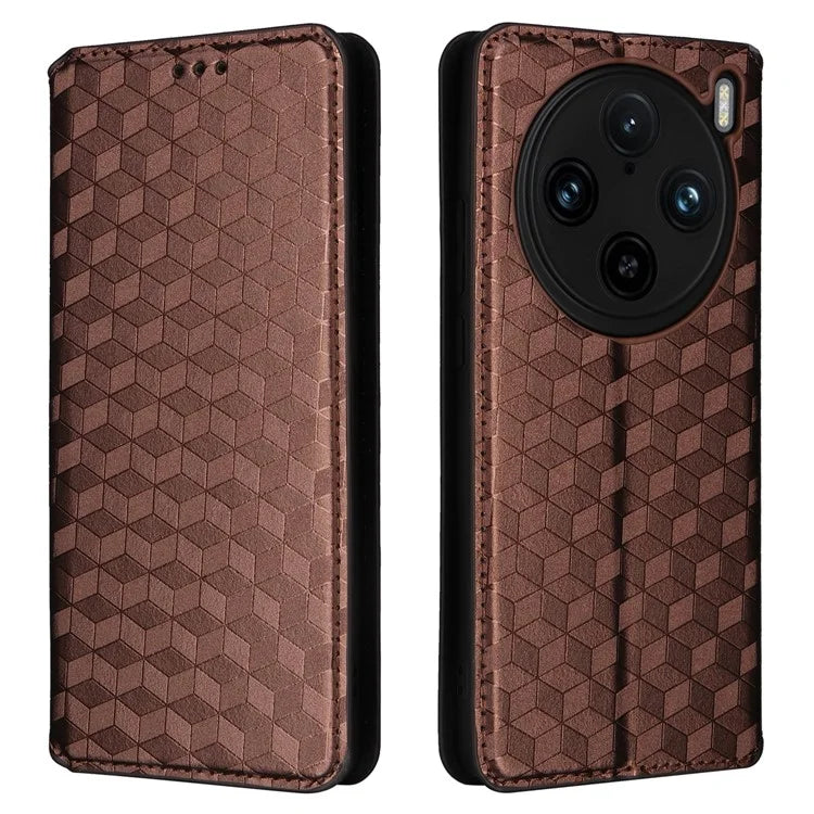 For vivo X100 Pro 5G Case Magnetic Closure Wallet Phone Protector Rhombus Pattern