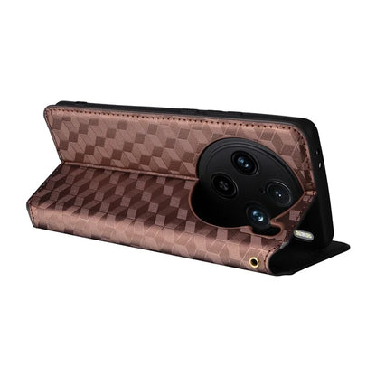 For vivo X100 Pro 5G Case Magnetic Closure Wallet Phone Protector Rhombus Pattern
