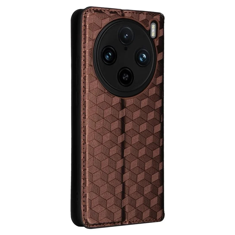 For vivo X100 Pro 5G Case Magnetic Closure Wallet Phone Protector Rhombus Pattern