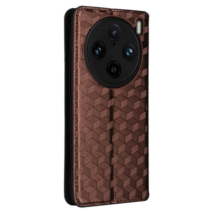 For vivo X100 Pro 5G Case Magnetic Closure Wallet Phone Protector Rhombus Pattern