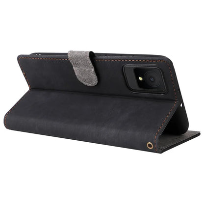 For TCL 502 Case RFID Blocking Drop-proof Wallet Phone Cover with Handy Strap