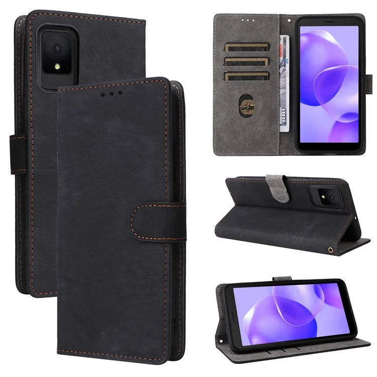 For TCL 502 Case RFID Blocking Drop-proof Wallet Phone Cover with Handy Strap