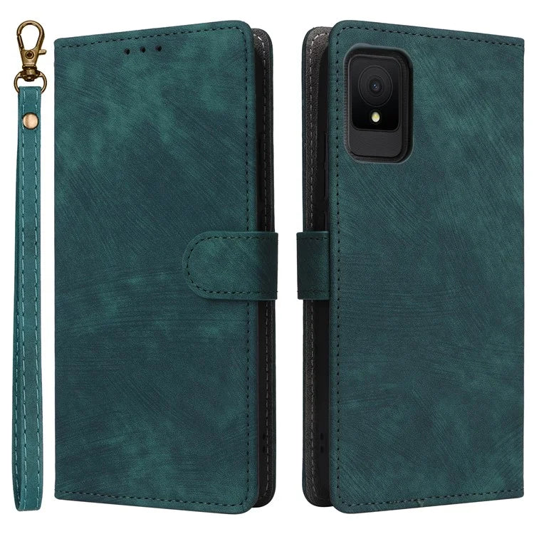 For TCL 502 Case RFID Blocking Drop-proof Wallet Phone Cover with Handy Strap