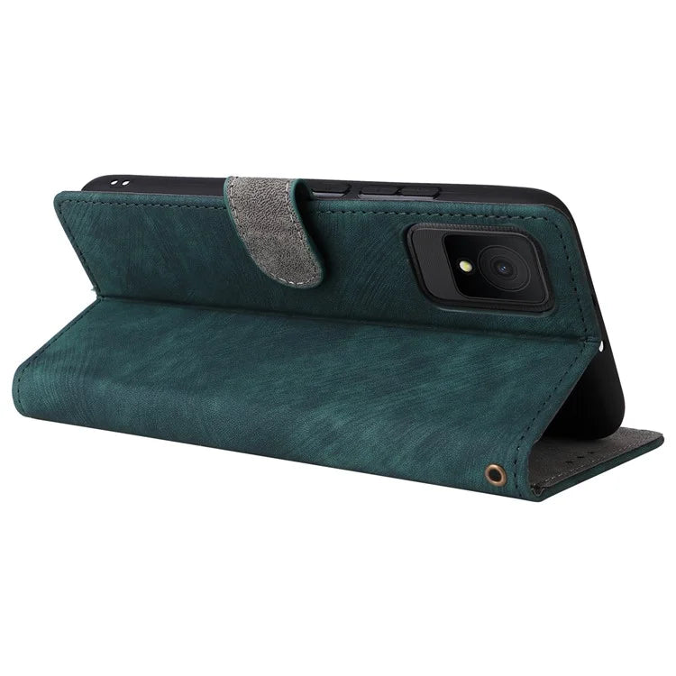 For TCL 502 Case RFID Blocking Drop-proof Wallet Phone Cover with Handy Strap