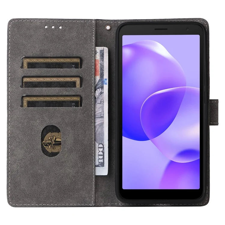 For TCL 502 Case RFID Blocking Drop-proof Wallet Phone Cover with Handy Strap