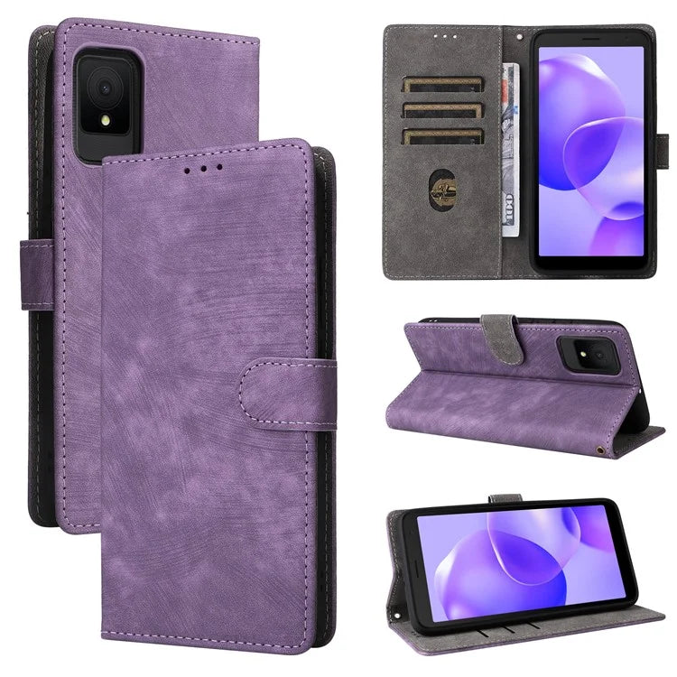 For TCL 502 Case RFID Blocking Drop-proof Wallet Phone Cover with Handy Strap