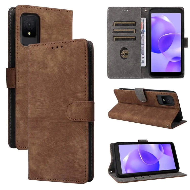 For TCL 502 Case RFID Blocking Drop-proof Wallet Phone Cover with Handy Strap