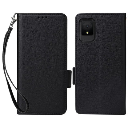 For TCL 502 Phone Cover Litchi Texture Wallet Case with Wrist Strap