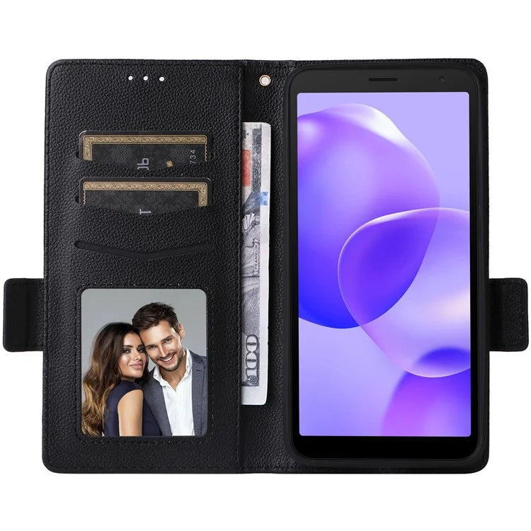 For TCL 502 Phone Cover Litchi Texture Wallet Case with Wrist Strap