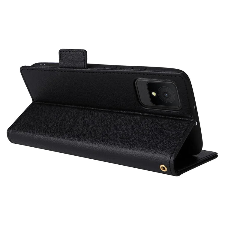 For TCL 502 Phone Cover Litchi Texture Wallet Case with Wrist Strap