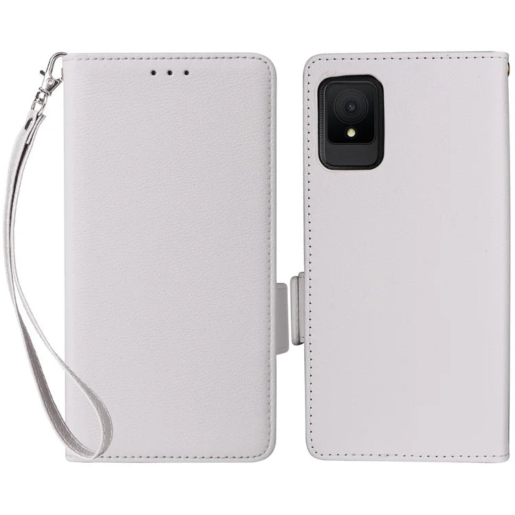 For TCL 502 Phone Cover Litchi Texture Wallet Case with Wrist Strap