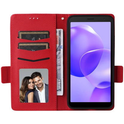 For TCL 502 Phone Cover Litchi Texture Wallet Case with Wrist Strap