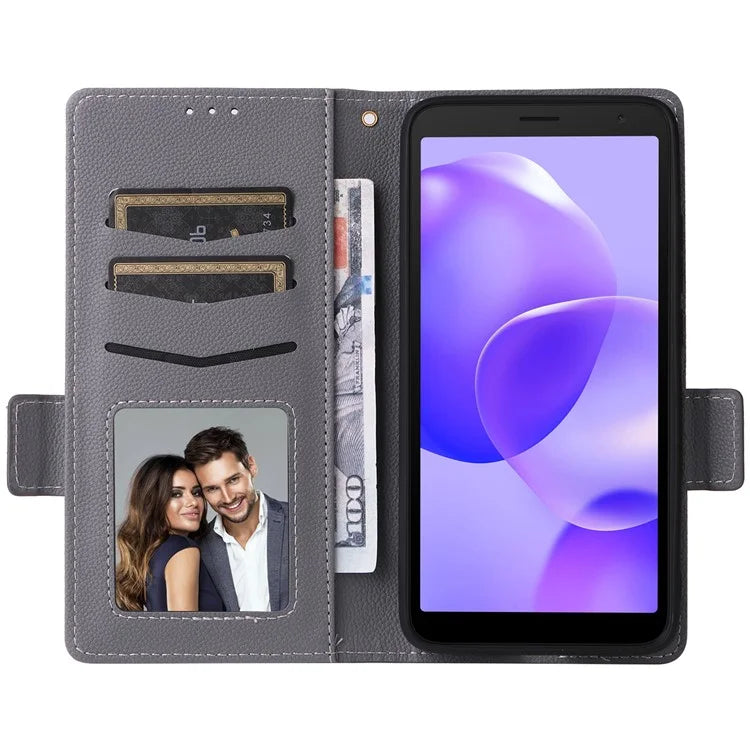 For TCL 502 Phone Cover Litchi Texture Wallet Case with Wrist Strap