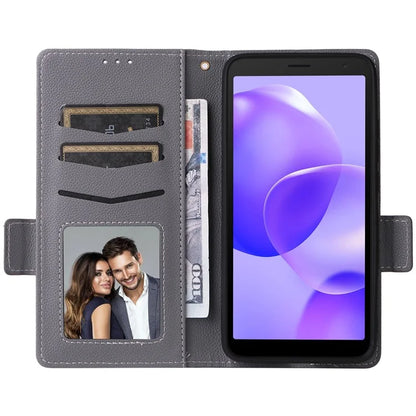 For TCL 502 Phone Cover Litchi Texture Wallet Case with Wrist Strap