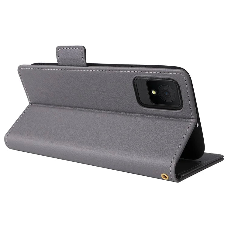 For TCL 502 Phone Cover Litchi Texture Wallet Case with Wrist Strap