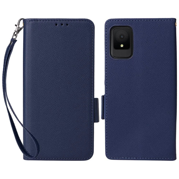 For TCL 502 Phone Cover Litchi Texture Wallet Case with Wrist Strap