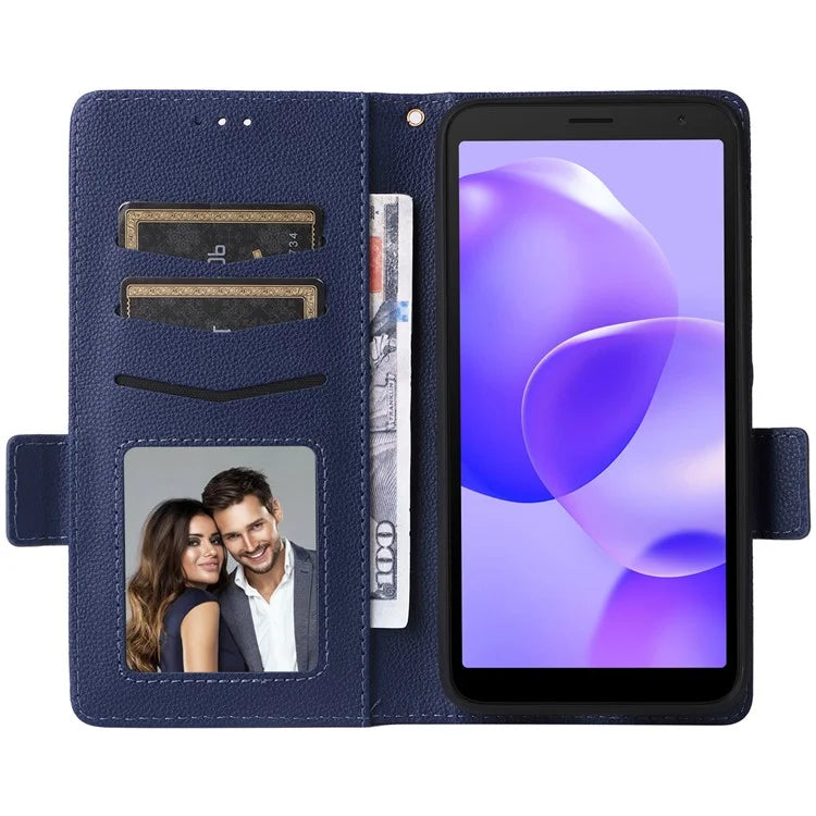 For TCL 502 Phone Cover Litchi Texture Wallet Case with Wrist Strap