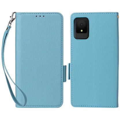 For TCL 502 Phone Cover Litchi Texture Wallet Case with Wrist Strap