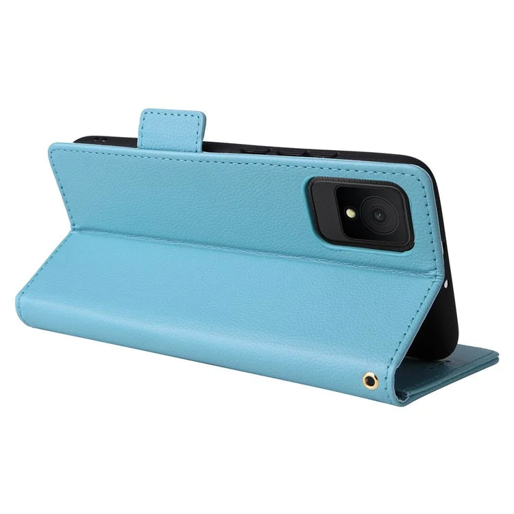 For TCL 502 Phone Cover Litchi Texture Wallet Case with Wrist Strap