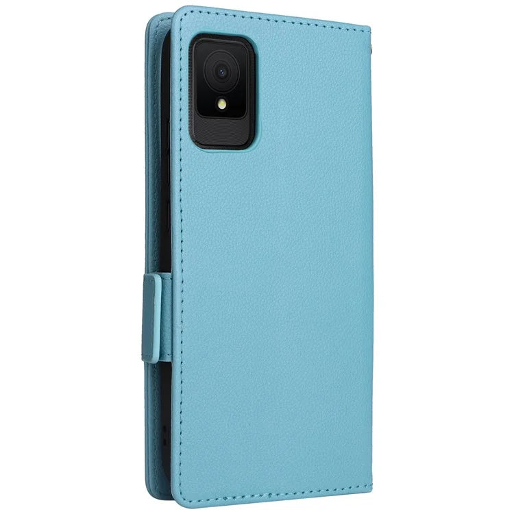 For TCL 502 Phone Cover Litchi Texture Wallet Case with Wrist Strap