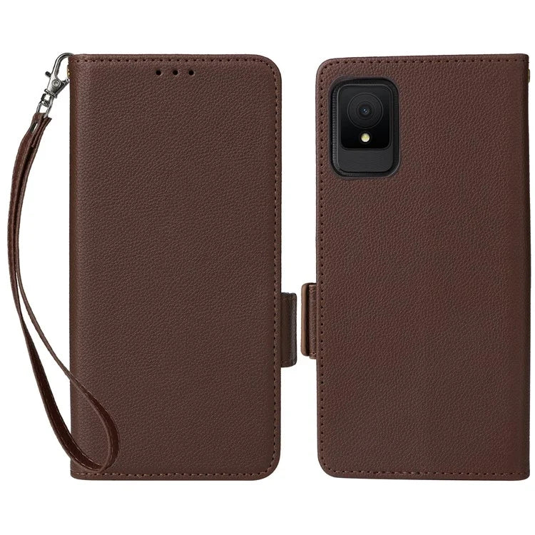 For TCL 502 Phone Cover Litchi Texture Wallet Case with Wrist Strap
