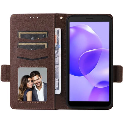 For TCL 502 Phone Cover Litchi Texture Wallet Case with Wrist Strap