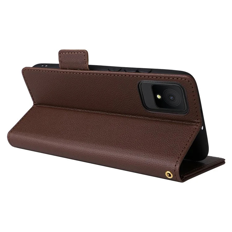 For TCL 502 Phone Cover Litchi Texture Wallet Case with Wrist Strap
