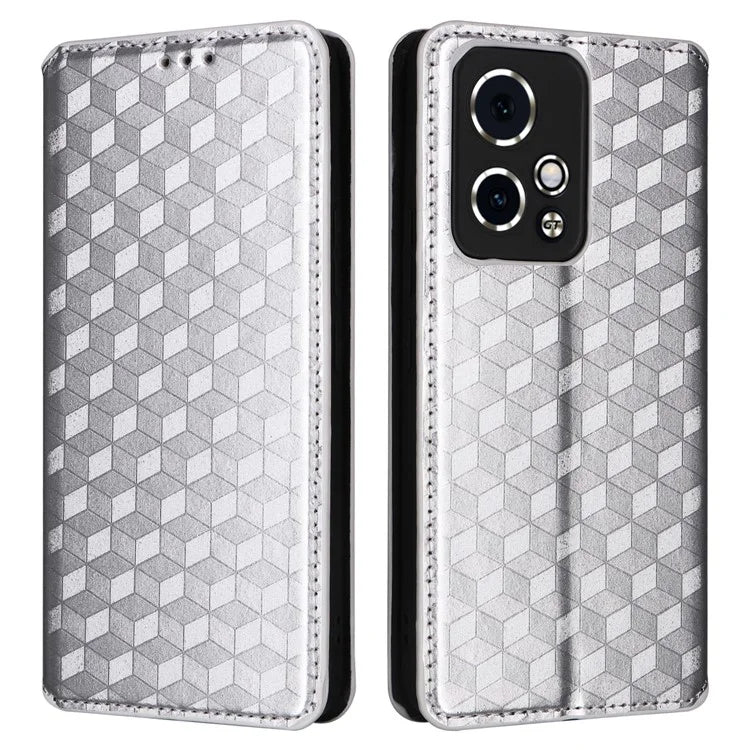 For Honor 90 GT 5G Case PU Leather+TPU 3D Rhombus Imprinted Phone Shell