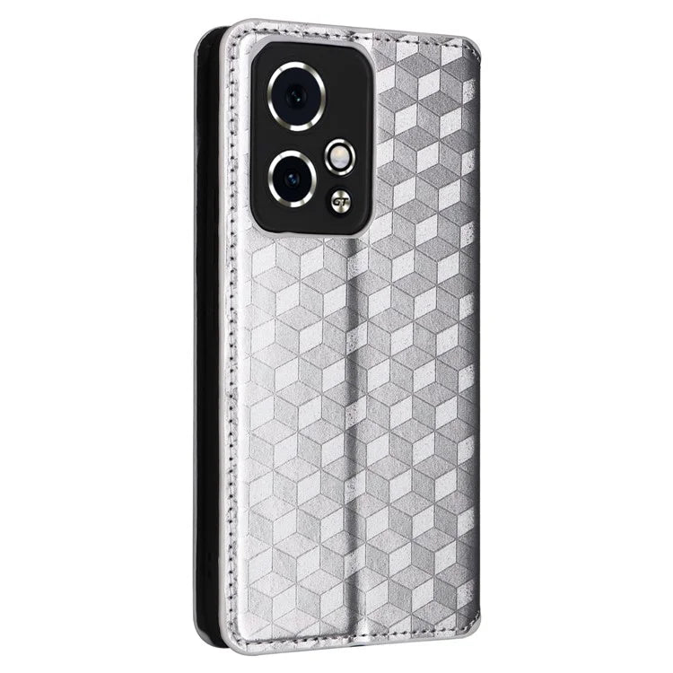 For Honor 90 GT 5G Case PU Leather+TPU 3D Rhombus Imprinted Phone Shell