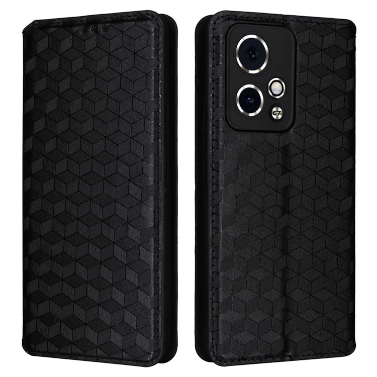 For Honor 90 GT 5G Case PU Leather+TPU 3D Rhombus Imprinted Phone Shell