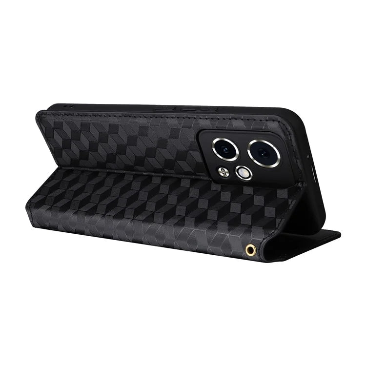 For Honor 90 GT 5G Case PU Leather+TPU 3D Rhombus Imprinted Phone Shell