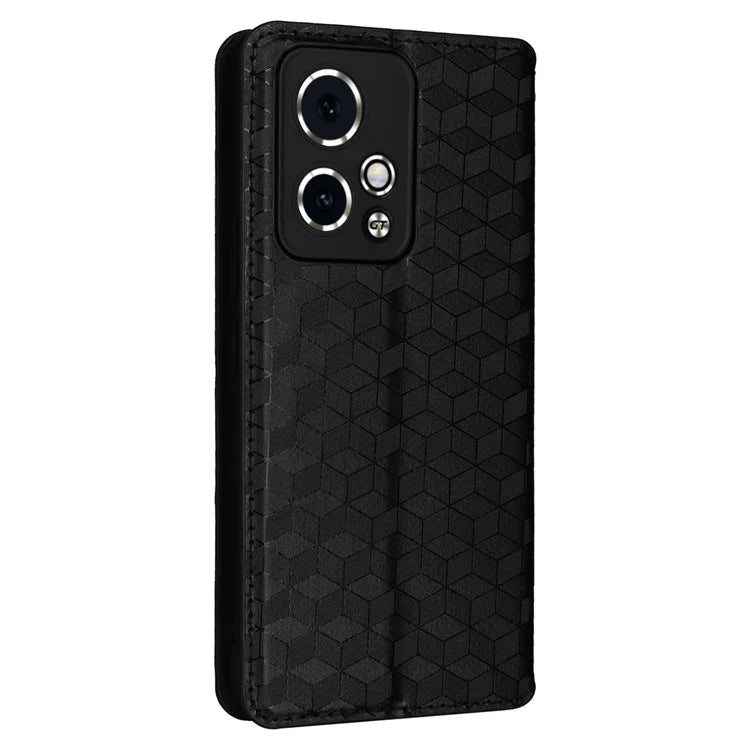 For Honor 90 GT 5G Case PU Leather+TPU 3D Rhombus Imprinted Phone Shell