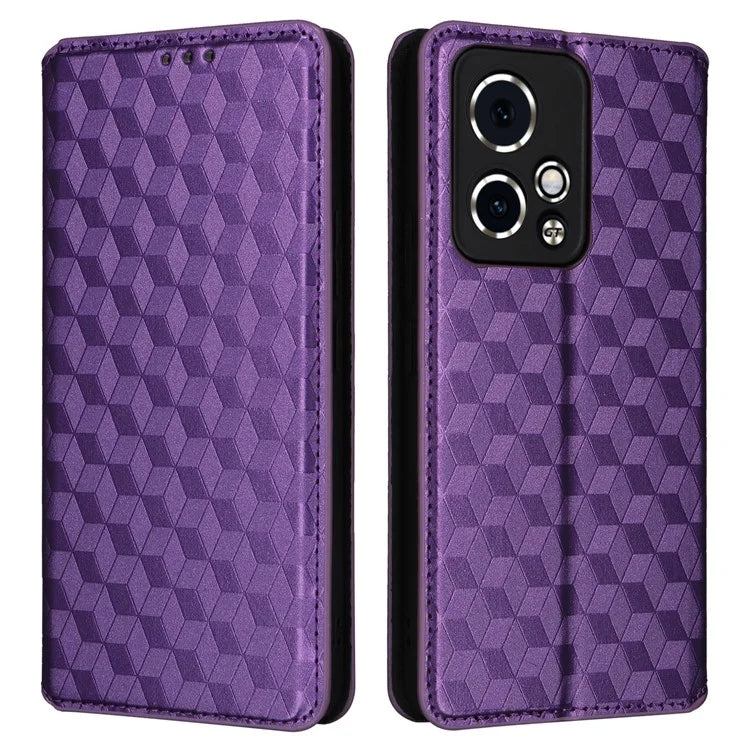 For Honor 90 GT 5G Case PU Leather+TPU 3D Rhombus Imprinted Phone Shell