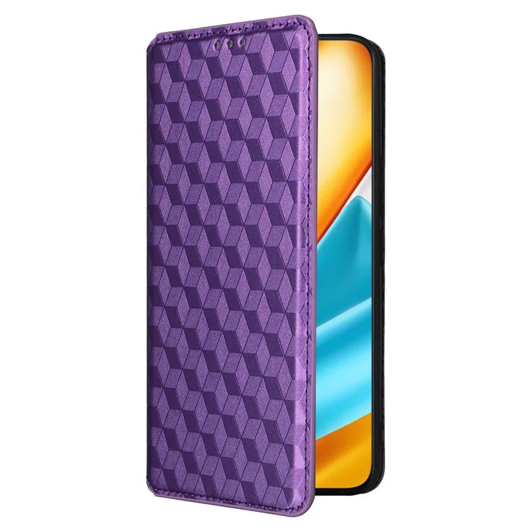 For Honor 90 GT 5G Case PU Leather+TPU 3D Rhombus Imprinted Phone Shell