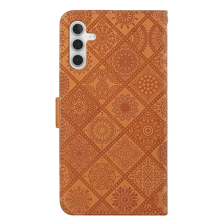 For Samsung Galaxy A25 5G (Global) (161.0 x 76.5 x 8.3mm) Wallet Case Leather+TPU Ethnic Style Cover