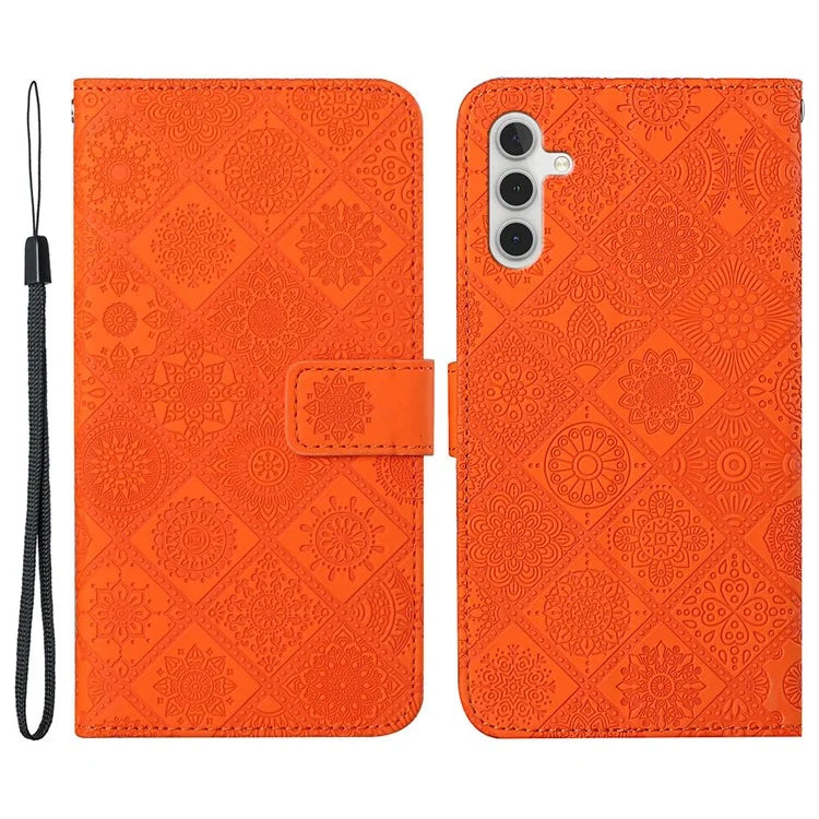 For Samsung Galaxy A25 5G (Global) (161.0 x 76.5 x 8.3mm) Wallet Case Leather+TPU Ethnic Style Cover