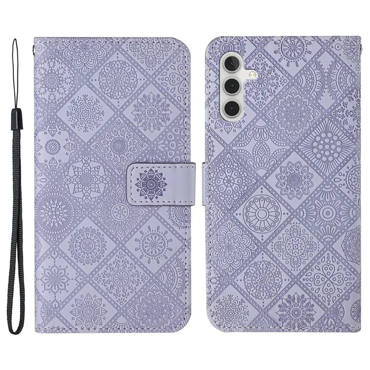For Samsung Galaxy A25 5G (Global) (161.0 x 76.5 x 8.3mm) Wallet Case Leather+TPU Ethnic Style Cover