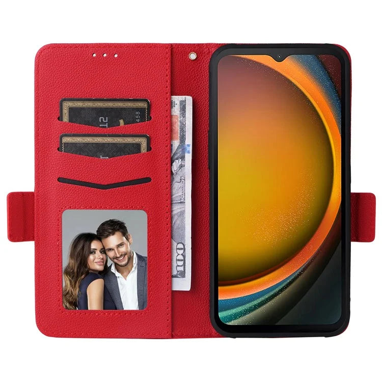 For Samsung Galaxy Xcover 7 Litchi Texture Leather Case Wallet Shockproof Phone Cover