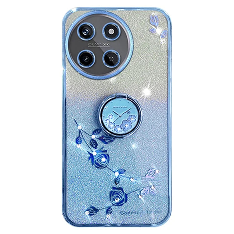 KADEM For Realme 11 4G (159.9x73.3x7.95mm) TPU Case Rhinestone Flower Back Cover Ring Kickstand