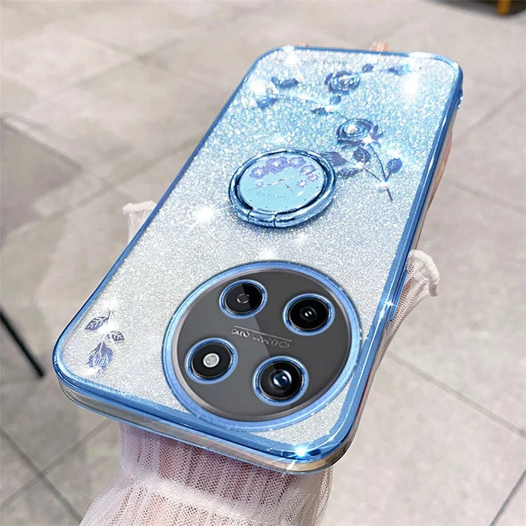 KADEM For Realme 11 4G (159.9x73.3x7.95mm) TPU Case Rhinestone Flower Back Cover Ring Kickstand