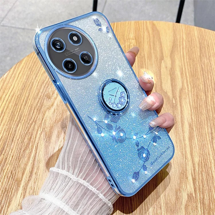 KADEM For Realme 11 4G (159.9x73.3x7.95mm) TPU Case Rhinestone Flower Back Cover Ring Kickstand