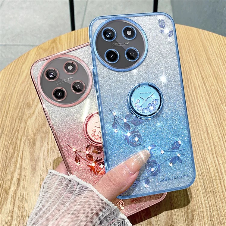 KADEM For Realme 11 4G (159.9x73.3x7.95mm) TPU Case Rhinestone Flower Back Cover Ring Kickstand